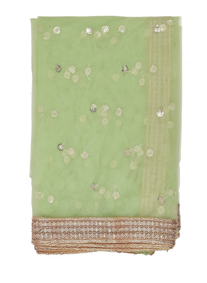 themilestocks Woman's Embellished Net Dupatta Scarf Shawl Wrap Soft Indian Bridal Wedding (Sage), 87 X 44 Inch - Image 4